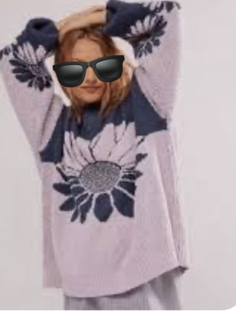 FREE PEOPLE IN BLOOM GRAPHIC SWEATER M L XL BLUE PINK